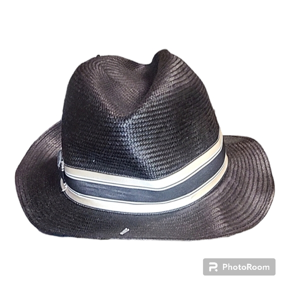 STACY ADAMS * MEN BLACK FEDORA HAT * NEW PANAMA STYLE SUN SHADY DRESS POLY STRAW - Picture 3 of 8